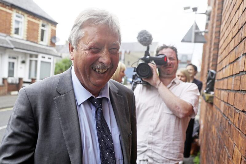 Sammy Wilson arrives at the DUP headquarters in Belfast for a meeting of the party officers. Picture by Brian Lawless/PA Wire 