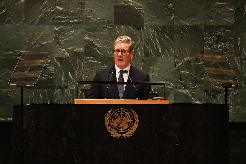 Prime Minister Sir Keir Starmer addressing the United Nations General Assembly in New York