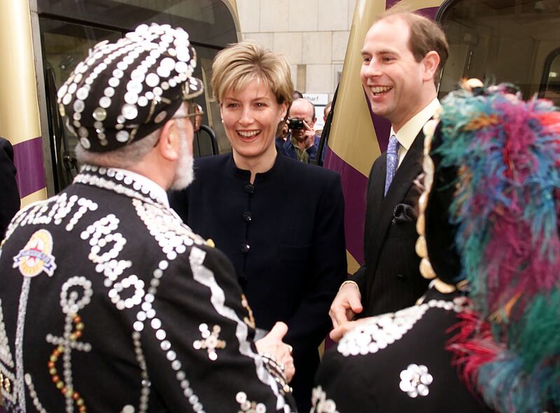 The then-Earl and Countess of Wessex meeting Pearly Kings and Queens during the 2002 Golden Jubilee year