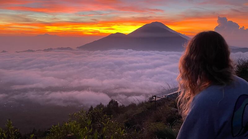 The glorious sunrise view from the summit of dormant volcano Mount Batur.