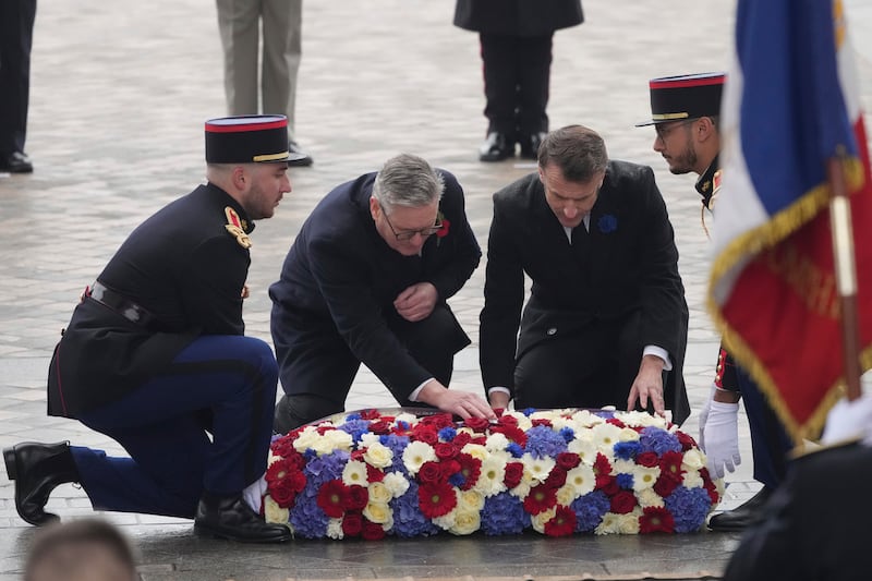 Emmanuel Macron and Sir Keir Starmer lay a wreath at the Arc de Triomphe in Paris (Michel Euler/AP)