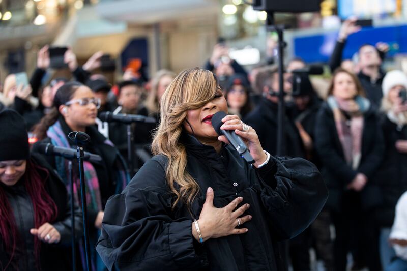 Gabrielle performs in front of commuters at London Waterloo Station along with Actimel who is looking to encourage people to proactively support their immune system daily in winter.