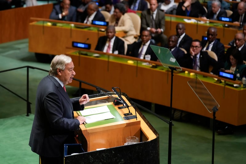 United Nations Secretary-General Antonio Guterres addresses the 79th session of the United Nations General Assembly at United Nations headquarters (Seth Wenig/AP)