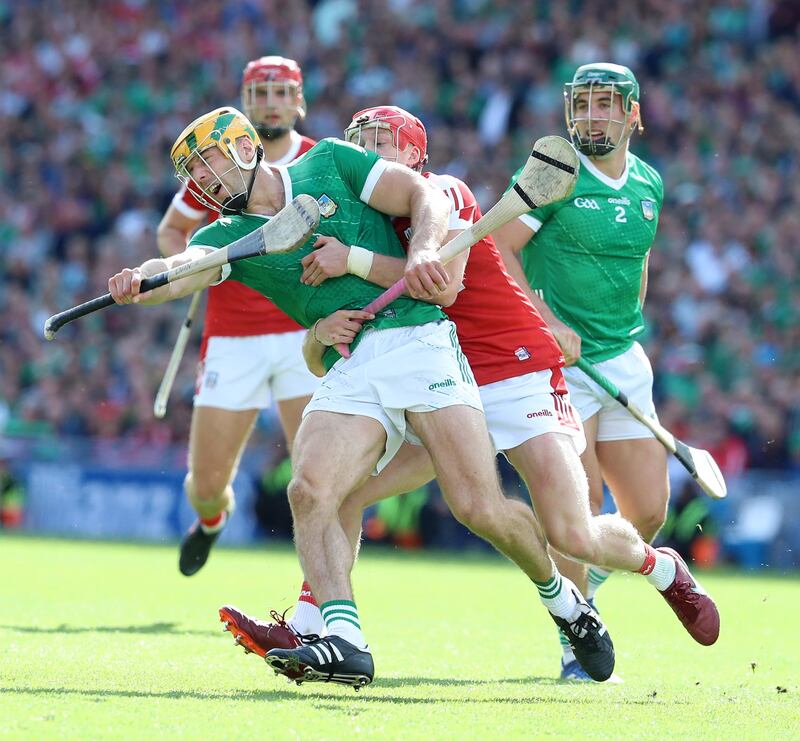 Cork's Alan Connolly and Limerick's Dan Morrissey battle it out in yesterday's All-Ireland semi-final