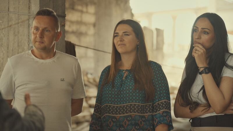 Dave, Chloe & Bushra in the home of bombed out family in Raqqa, Syria