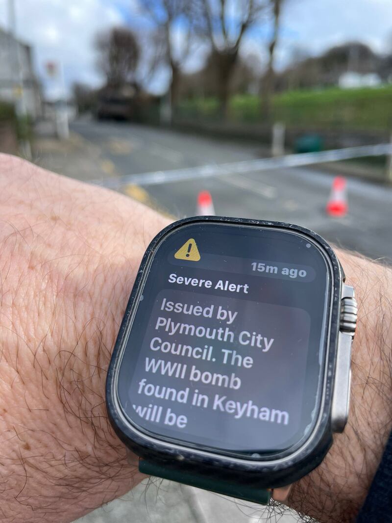 The Severe Alert text message that was sent to local residents warning that the Second World War explosive device will be removed from a garden in Plymouth