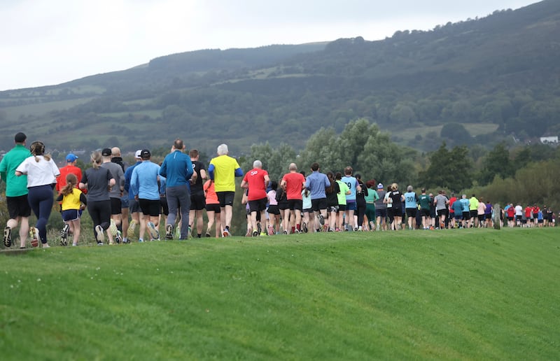 Runners take part in the 20th anniversary parkrun at the Waterworks in  Belfast on Saturday  with hundreds taking part on Saturday.
PICTURE COLM LENAGHAN