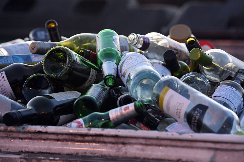 A bottle at a recycling area in Brentford, London