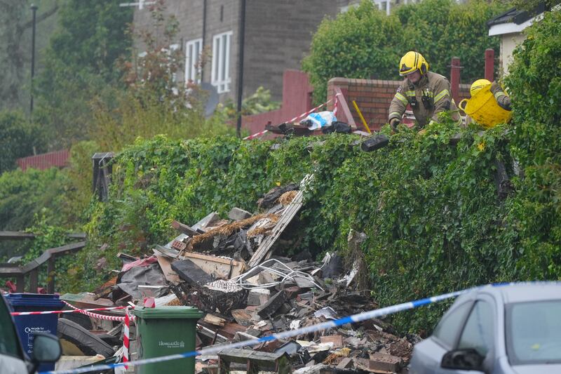 The scene in Violet Close in Benwell, Newcastle, following a large explosion and fire