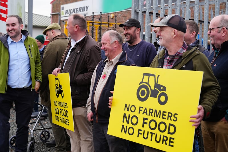 Farmers protesting outside the Northern Farming Conference in Hexham, Northumberland, against the proposals to reform inheritance tax