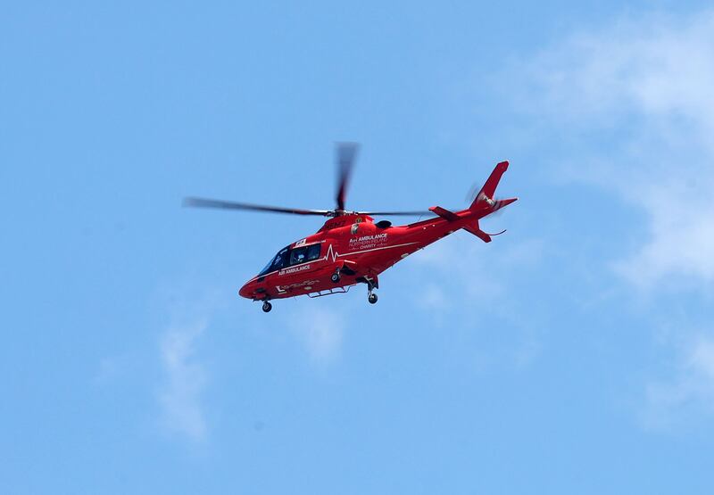 The Air ambulance lands at the RVH on Tuesday.
PICTURE COLM LENAGHAN