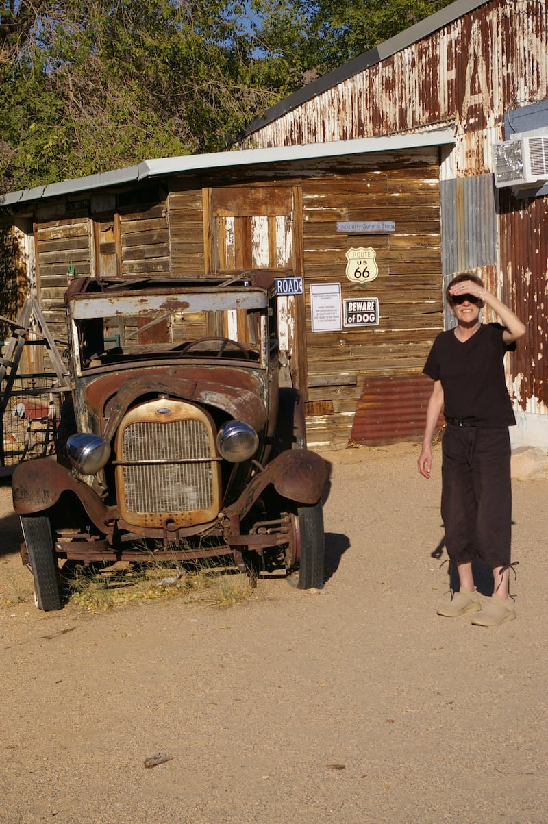 Cate looking for a new car outside the Hackberry General Store in Arizona