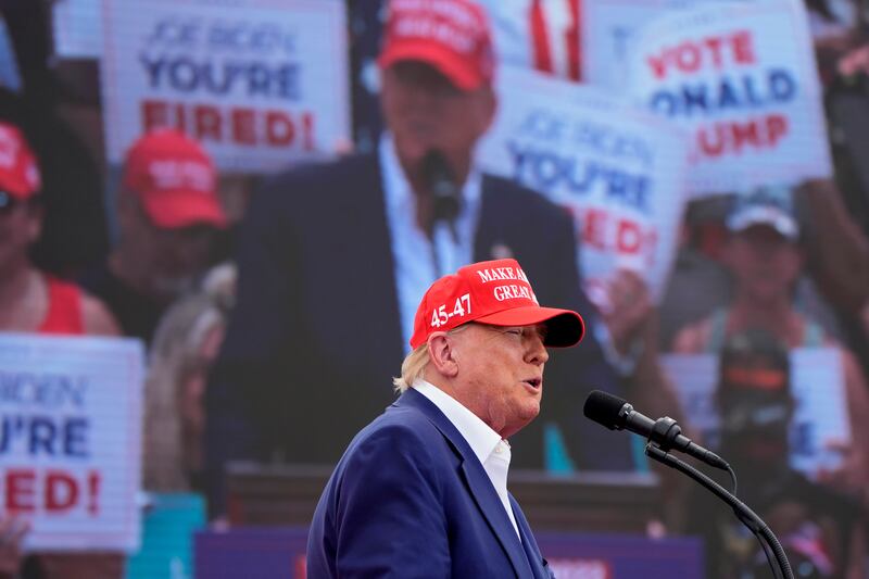 Donald Trump speaks at a campaign rally in Las Vegas (John Locher/AP)