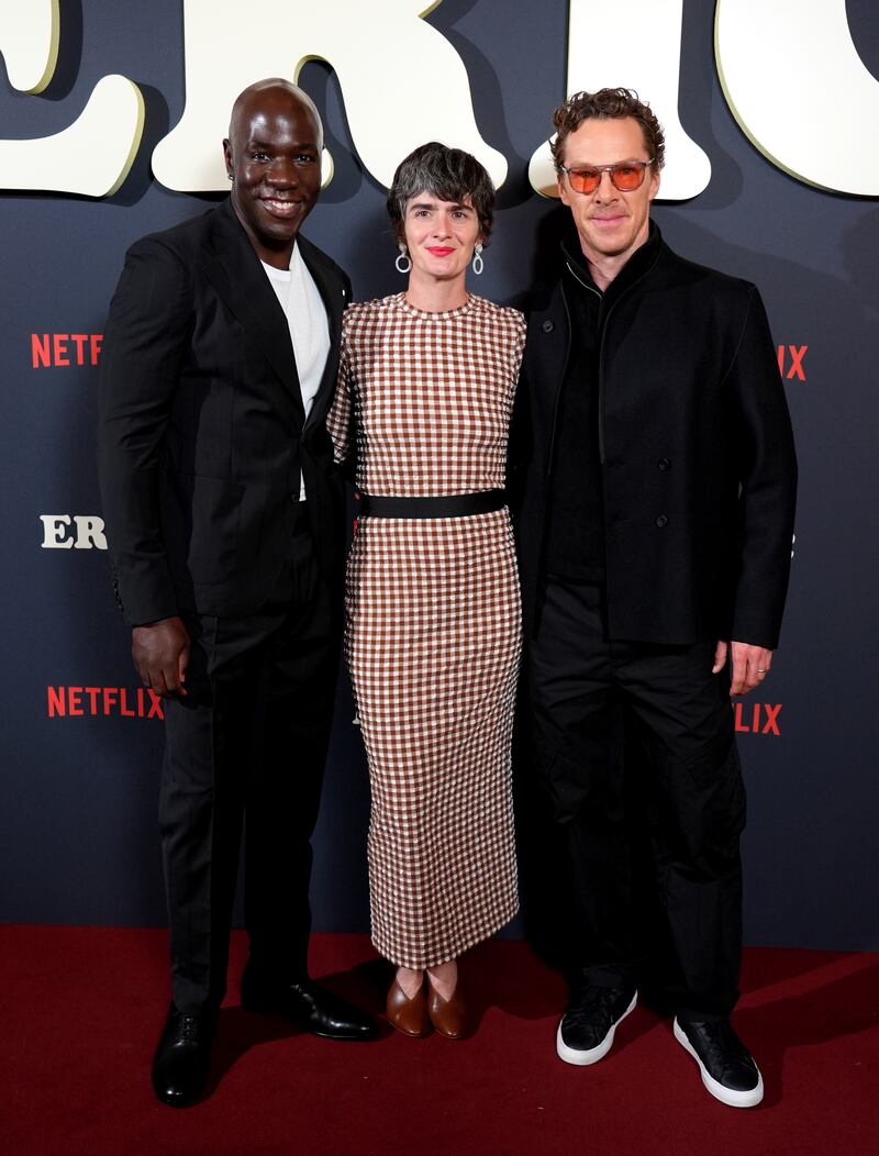 McKinley Belcher III, Gaby Hoffmann and Benedict Cumberbatch attending the UK premiere of the Netflix series Eric, at the Ham Yard Hotel