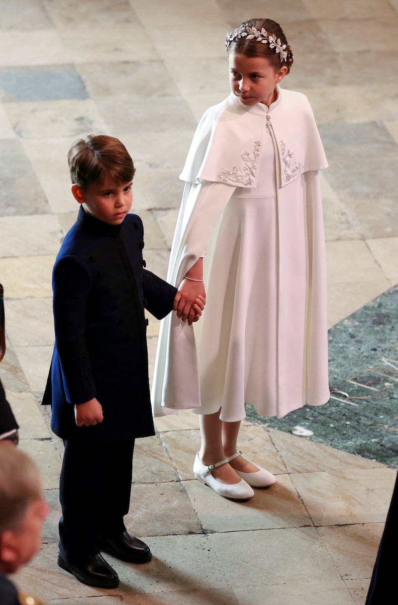 Prince Louis and Princess Charlotte arriving at the King and Queen’s coronation