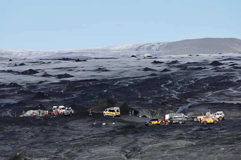 Four people were struck by falling ice when the cave collapsed, killing one person and injuring another (STOD2/ Vilhelm Gunnarsson via AP)