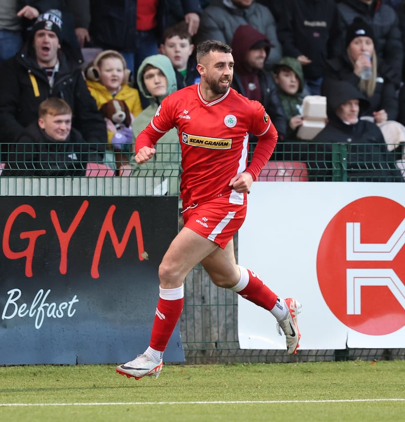 Cliftonville Joe Gormley celebrates his goal        In Today’s game at Solitude Cliftonville v Glentoran    in the Sports Direct premiership 

Desmond Loughery Pacemaker press