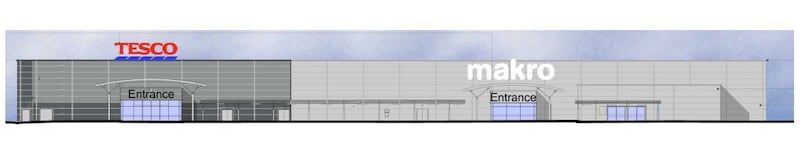 A visual produced by Tesco to show how its new store would fit in with Makro's Dunmurry retail warehouse.