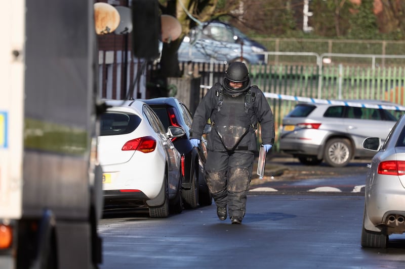 Police and Army Technical Officers remained at the scene on Empire Street on Wednesday afternoon. PICTURE: MAL MCCANN