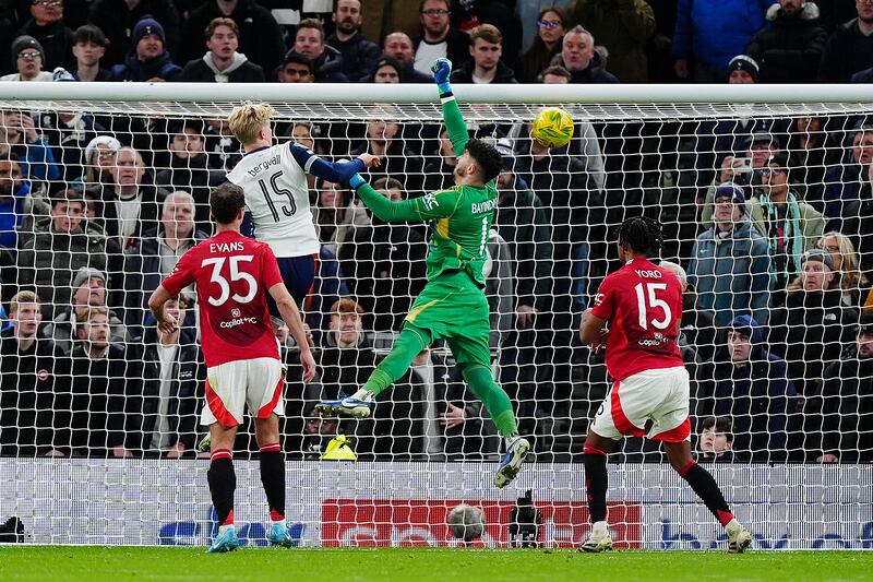 Altay Bayindir (centre) felt he had been fouled by Lucas Bergvall (second left) in conceding the decisive goal