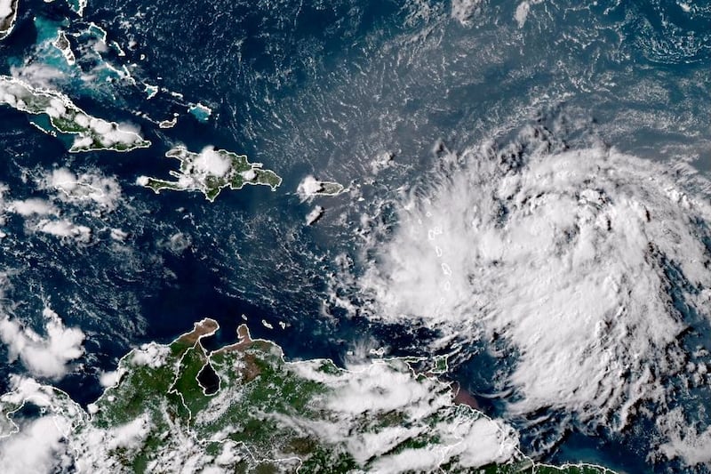 Tropical Storm Ernesto over the Atlantic Ocean (NOAA via AP)