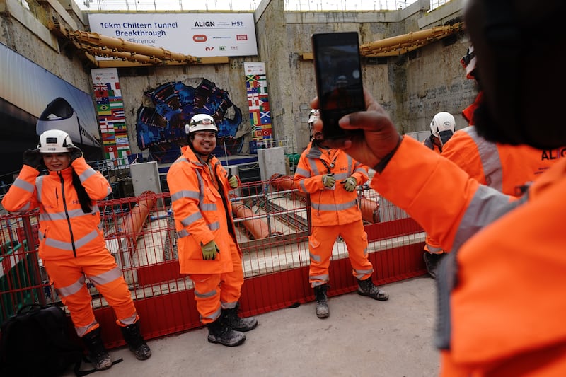 Workers cheered the completion of the project