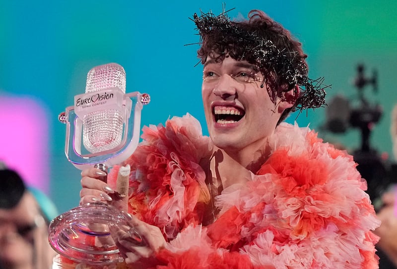 Nemo of Switzerland, who performed the song The Code, celebrates after winning the Grand Final of the Eurovision Song Contest in Malmo, Sweden (Martin Meissner)