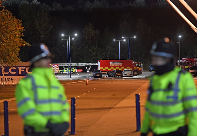 Emergency services outside the King Power Stadium in Leicester after the crash on October 27 2018