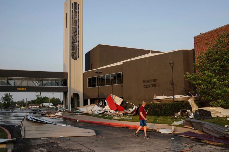 Damage at First Baptist Church in Claremore, Oklahoma (Mike Simons/Tulsa World via AP)