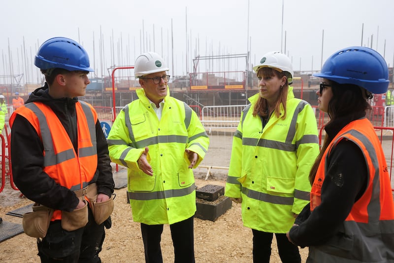 Prime Minister Sir Keir Starmer and Deputy Prime Minister Angela Rayner during a visit to a construction site in Cambridge