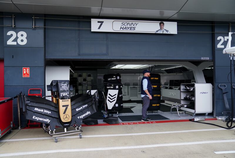 A garage was set up in the Silverstone paddock for the fictional team