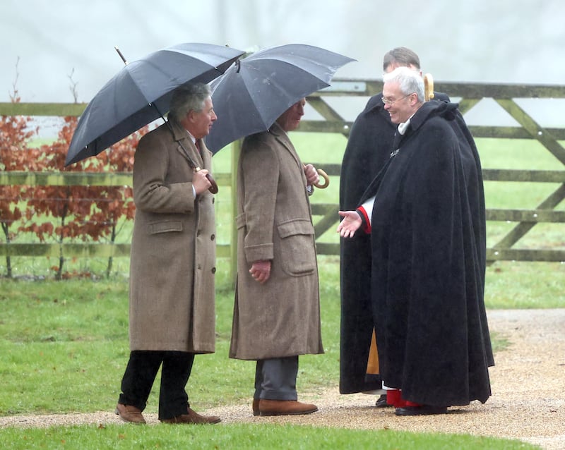 King Charles arrives for a Sunday church service at St Mary Magdalene Church in Sandringham, Norfolk