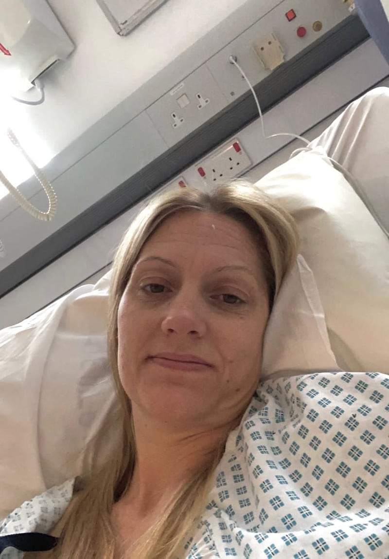 Lyndsey Ainscough during treatment for bowel cancer.