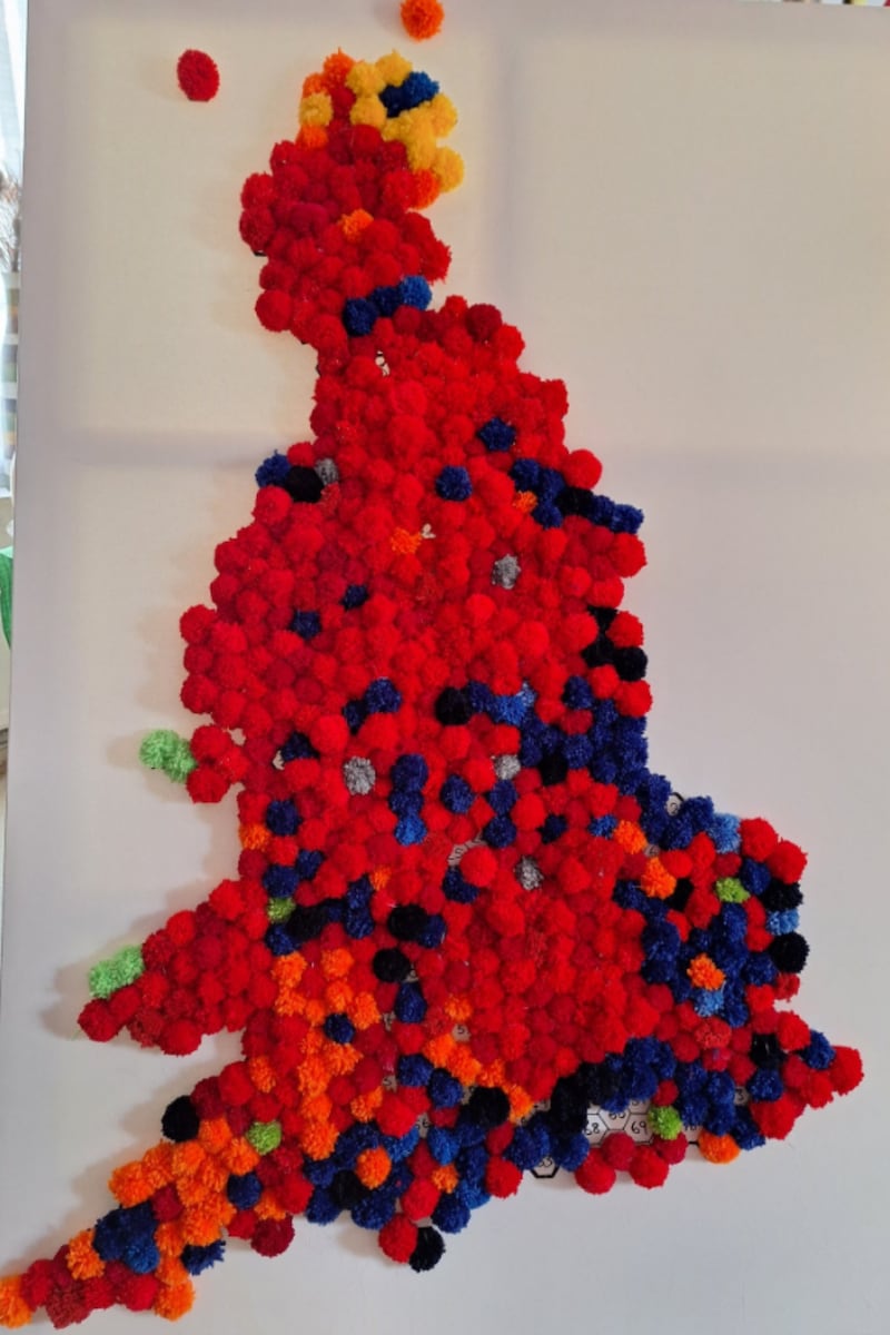 The couple’s election map is covered in red pom poms after Labour’s success