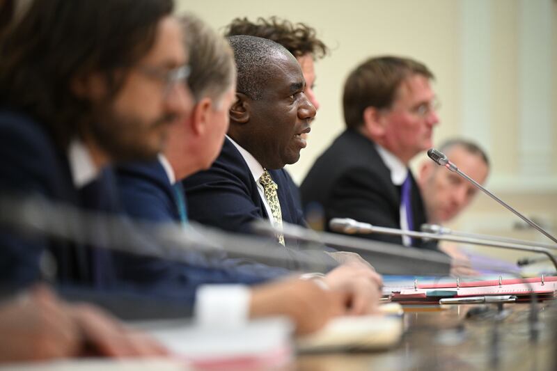 Foreign Secretary David Lammy attends a bilateral meeting with Ukrainian Prime Minister Denys Shmyhal and other officials in Kyiv