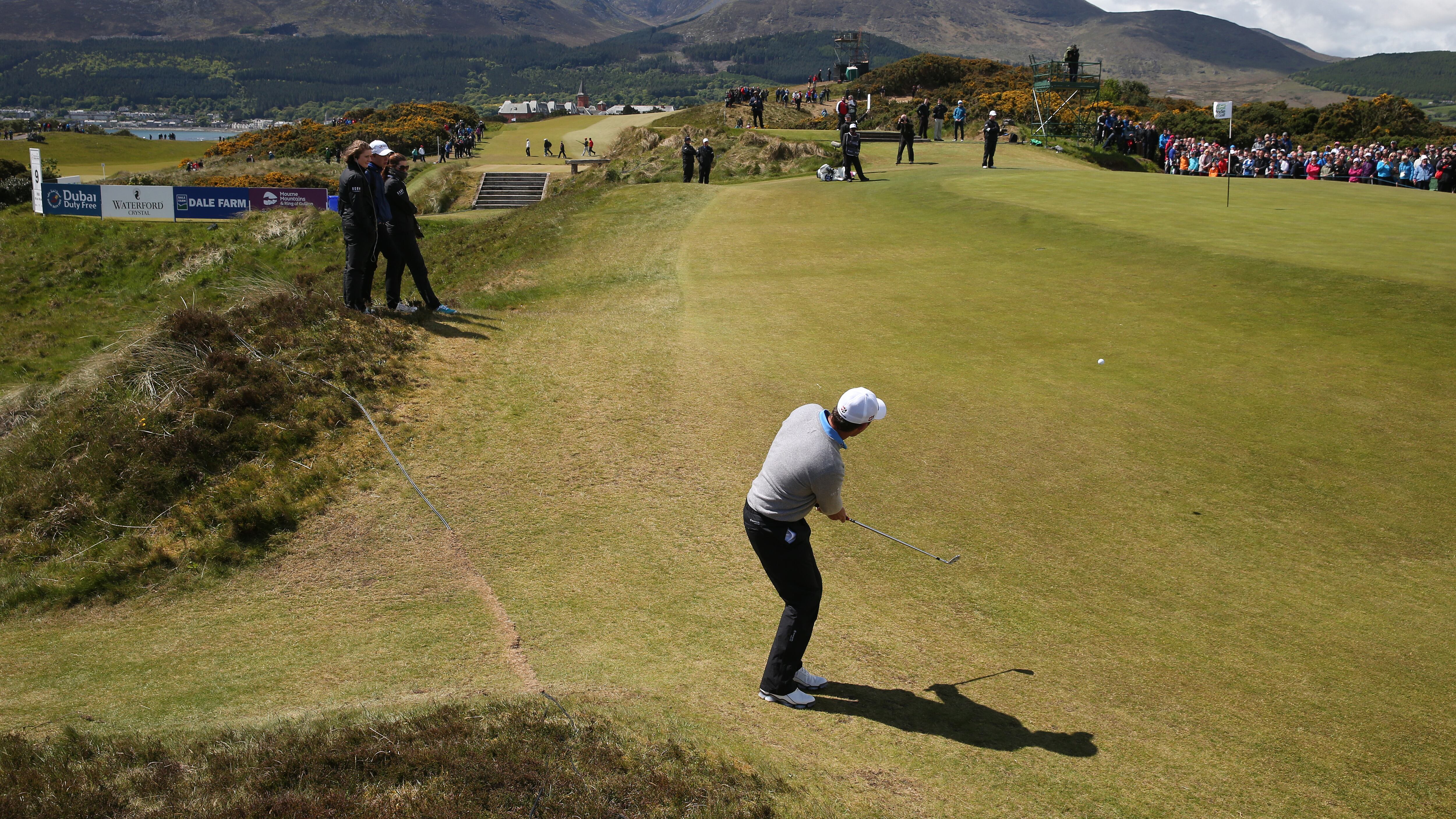 Ireland's Padraig Harrington chips on to the green during day two of the Dubai Duty Free Irish Open at Royal County Down Golf Club, Newcastle.