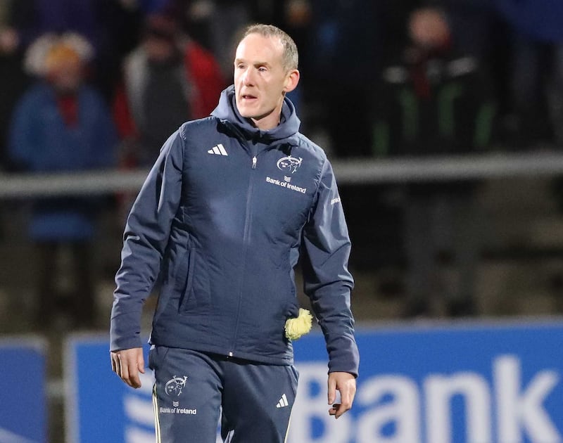 Munster  Interim Head Coach Ian Costello during Friday's night's BKT United Rugby Championship match  at Kingspan Stadium.
Picture: Brian Little