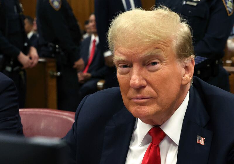 Former US president Donald Trump at Manhattan Criminal Court (Spencer Platt/Pool Photo via AP)