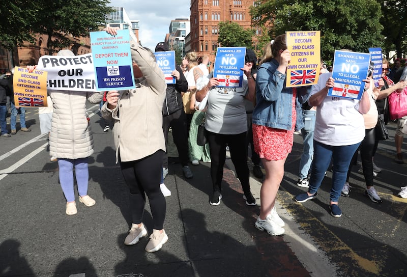 Anti-immigration protesters at Belfast City Hall on Friday evening.