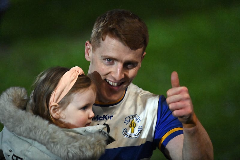 Sunday 12th January 2025
Peter Harte of Errigal Ciaran with his daughter Niamh after victory in the All Ireland Club Senior championship Semi Final at St Conleth’s Park Newbridge, Co. Kildare. Picture Oliver McVeigh