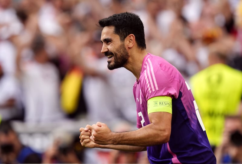 Ilkay Gundogan celebrates scoring for Germany against Hungary at Euro 2024