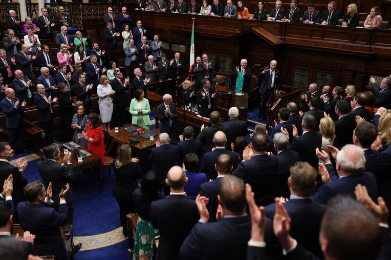 US President Joe Biden receiving a standing ovation after addressing the Oireachtas Eireann (Tony Maxwell)