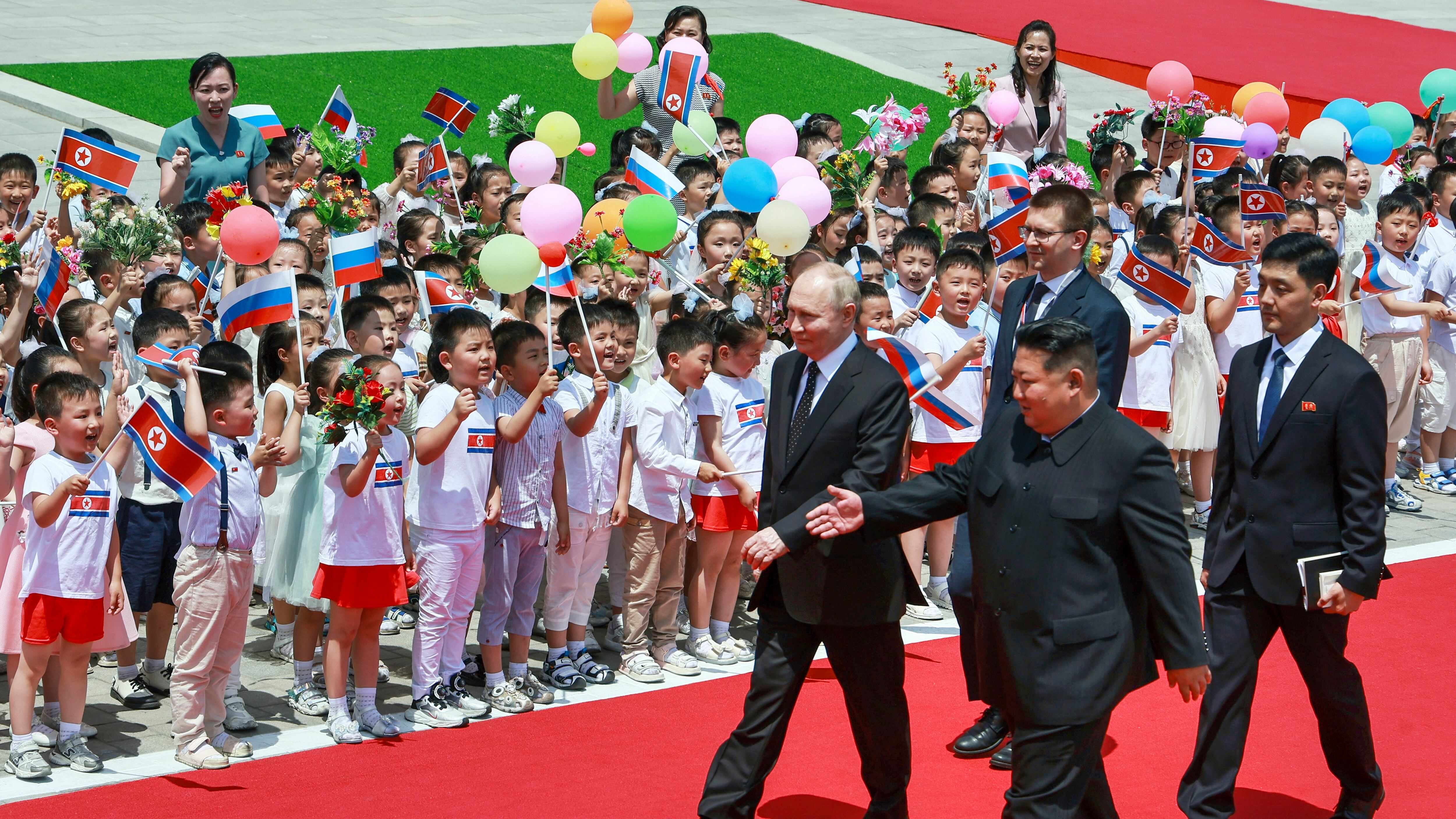 Vladimir Putin was welcomed by the North Korean leader in Pyongyang (Sputnik/Kremlin Pool via AP)