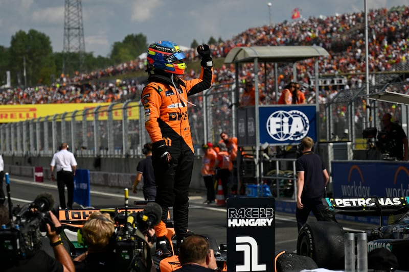 Piastri celebrates his first triumph in F1 (Denes Erdos/AP)