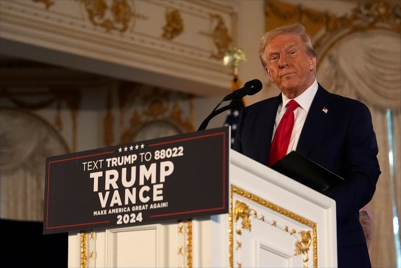 Donald Trump speaks during a news conference at his Mar-a-Lago estate in Palm Beach, Florida (Julia Demaree Nikhinson/AP)