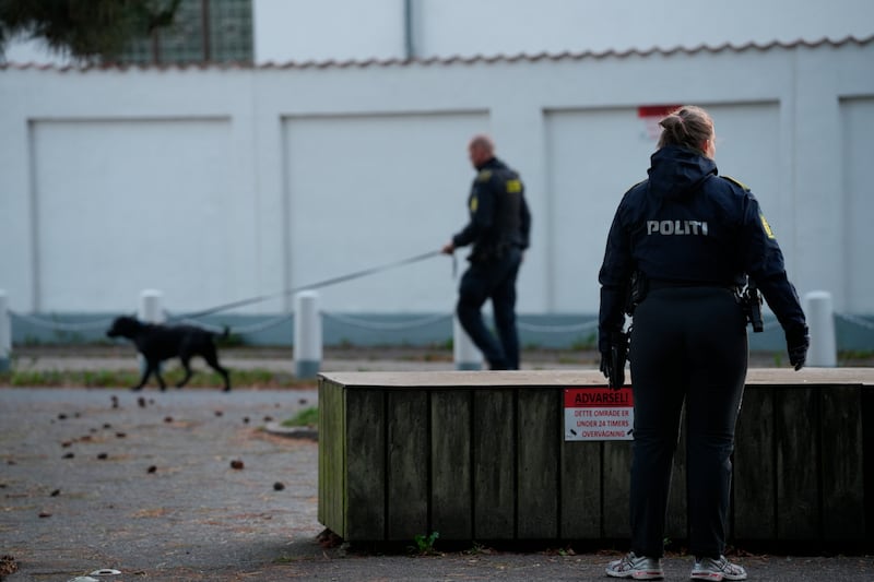 Police investigating near the Israeli embassy in Copenhagen (Emil Helms/Ritzau Scanpix via AP)