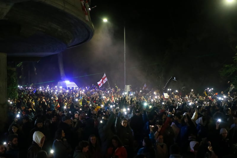 A protest against the bill in Tbilisi, Georgia (Zurab Tsertsvadze/AP)