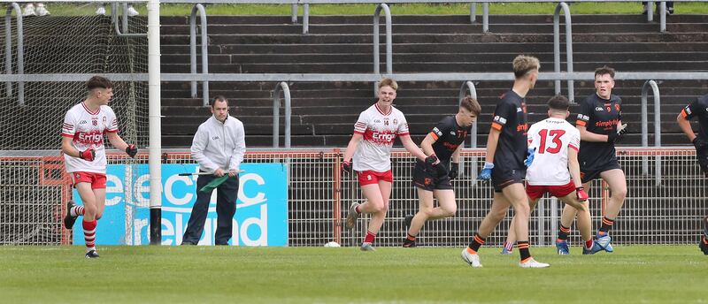 Derry Cody Rocks 14 celebrates a goal against Armagh in the All Ireland Minor Football Championship Final played at Healy Park, Omagh on Sunday 7th July 2024. Picture Margaret McLaughlin