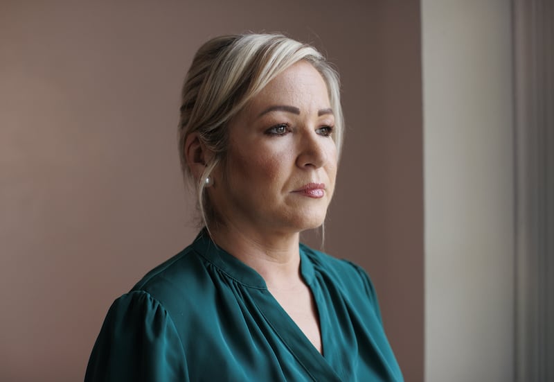 First Minister and Sinn Fein vice president Michelle O’Neill in a Sinn Fein party room in Parliament Buildings