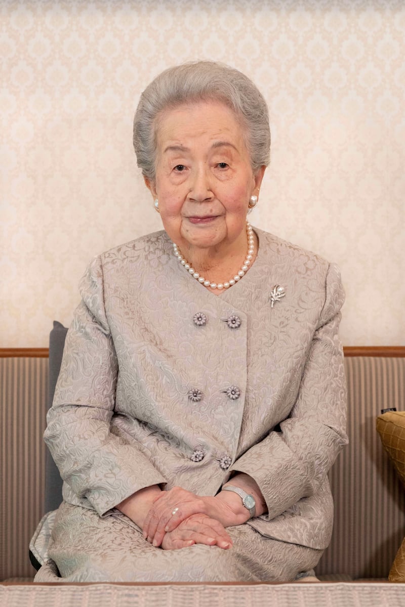 Princess Yuriko poses for a photo at her palace residence reception room in Tokyo (Imperial Household Agency via AP)